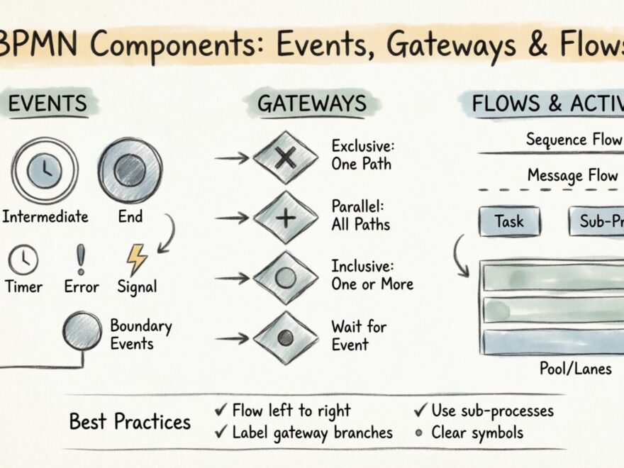 Komponenten-Aufschlüsselung des Business Process Model and Notation: Verständnis von Ereignissen, Gateways und Flows