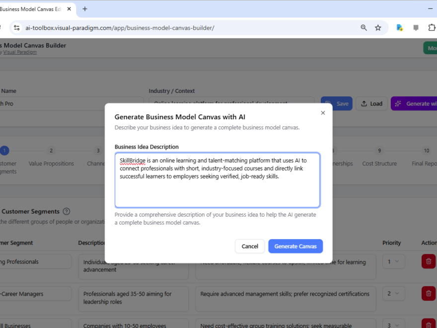 Planificación estratégica para el arranque de una startup para SkillBridge: Guía para creador de modelo de negocio impulsado por IA