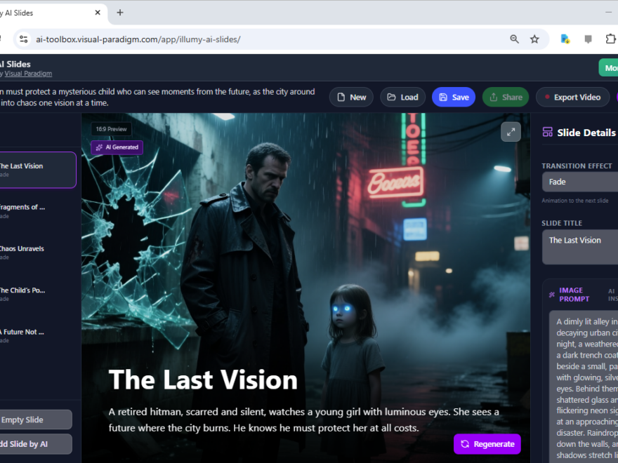 Visualizando narrativas cinematográficas de film noir: Automatizando el diseño de presentaciones narrativas con diapositivas de Illumy AI