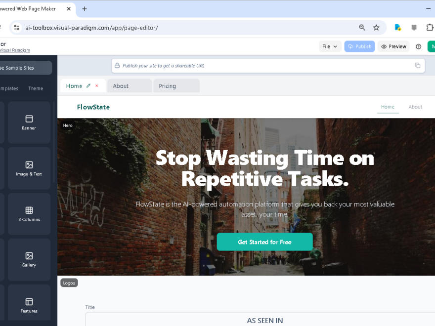Créer une page d’accueil pour une startup en quelques minutes avec l’éditeur de pages alimenté par l’IA