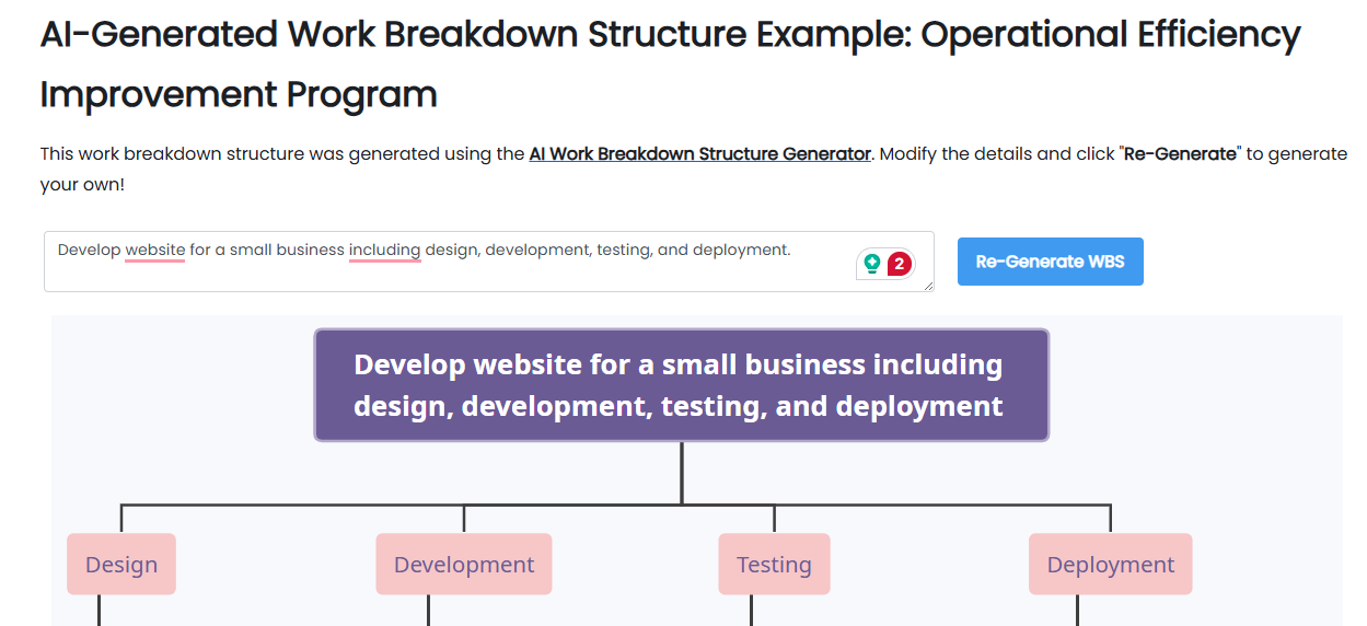 inputing project details into Visual Paradigm’s AI Work Breakdown Structure Generator