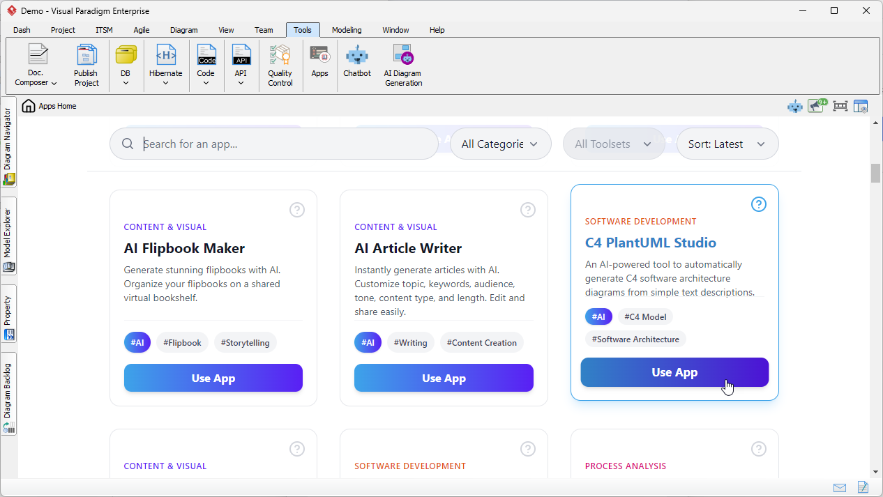 Opening C4 PlantUML Studio from Visual Paradigm Desktop