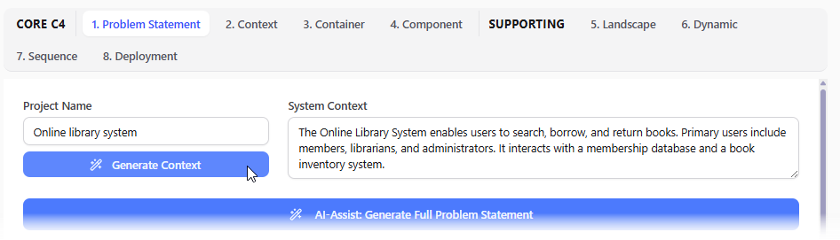 Generating initial context in Visual Paradigm's AI-Powered C4 PlantUML Studio