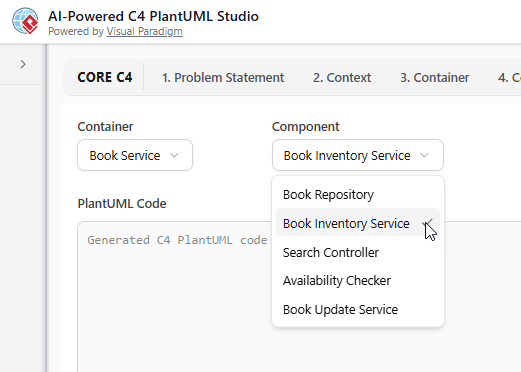 Selecting Container and Component for C4 Dynamic Diagram generation