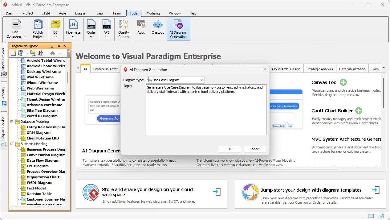 Visual Paradigm Desktop AI Diagram Generation interface