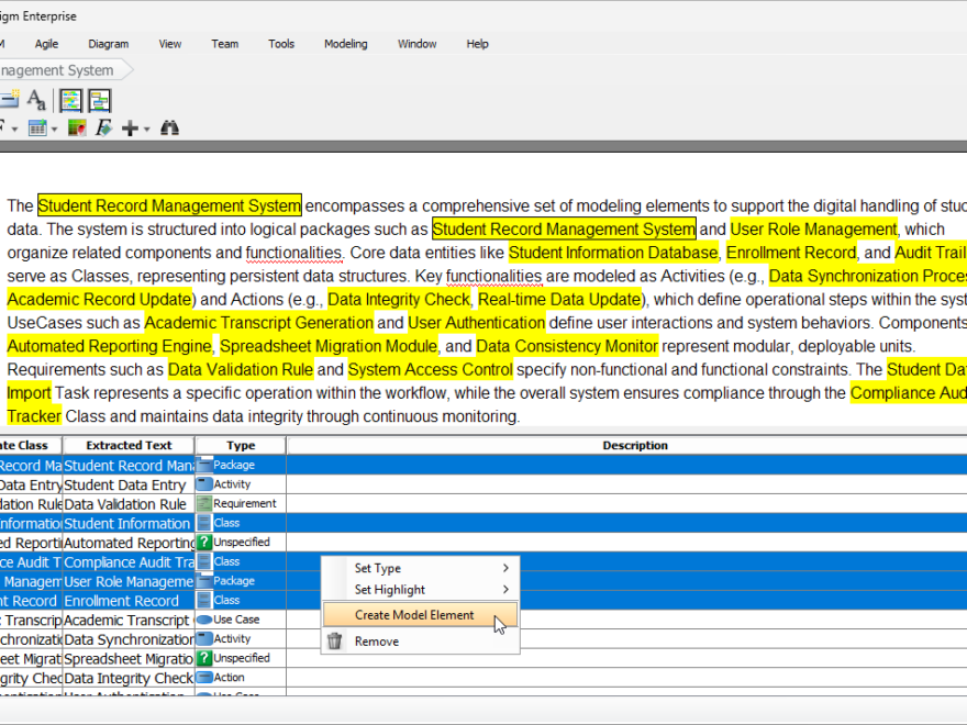 Automating Student Record System Analysis: From Raw Text to Class Models with Visual Paradigm