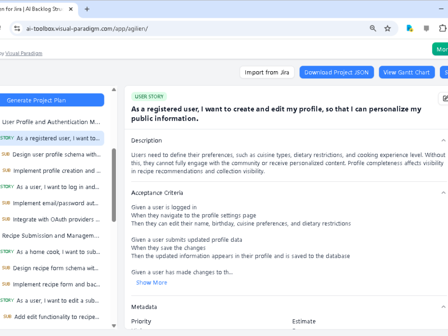 Создание социальной сети для рецептов: планирование проектов с использованием искусственного интеллекта с помощью Agilien