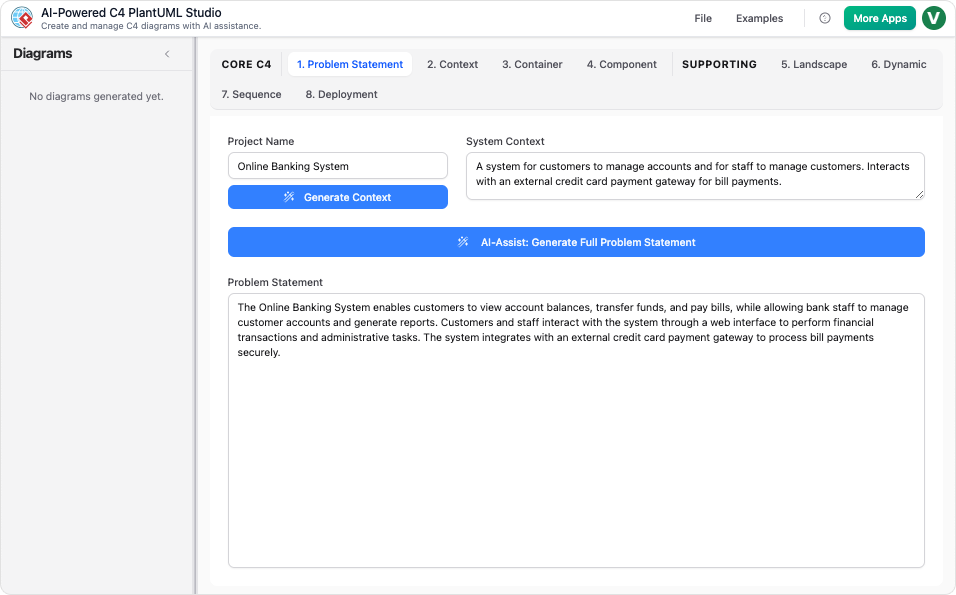 AI-Powered C4 PlantUML Studio