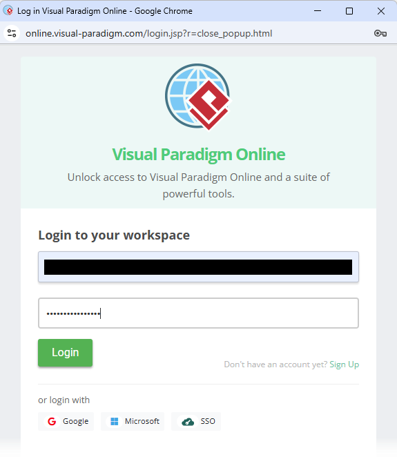 Login dialog in Visual Paradigm's AI-Powered C4 PlantUML Studio