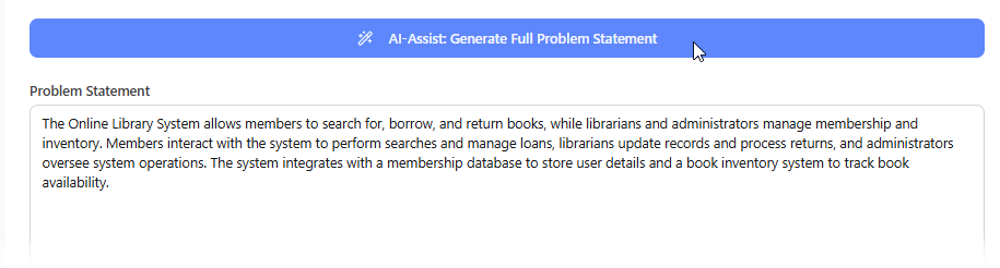 AI-generated full problem statement in Visual Paradigm's C4 PlantUML Studio