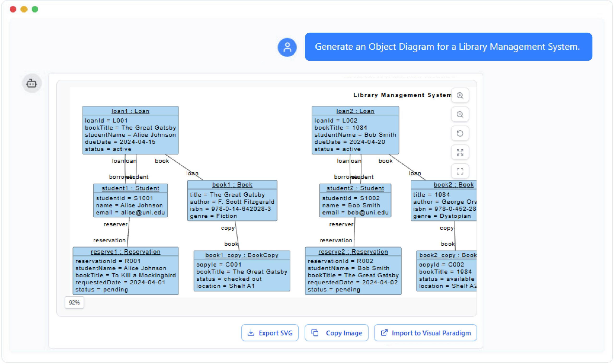 Generate Object Diagram with AI Chatbot.