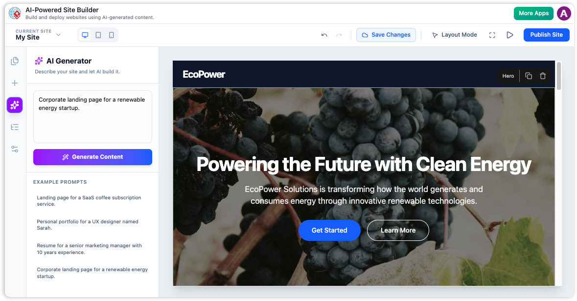 AI-Powered Site Builder AI Generation