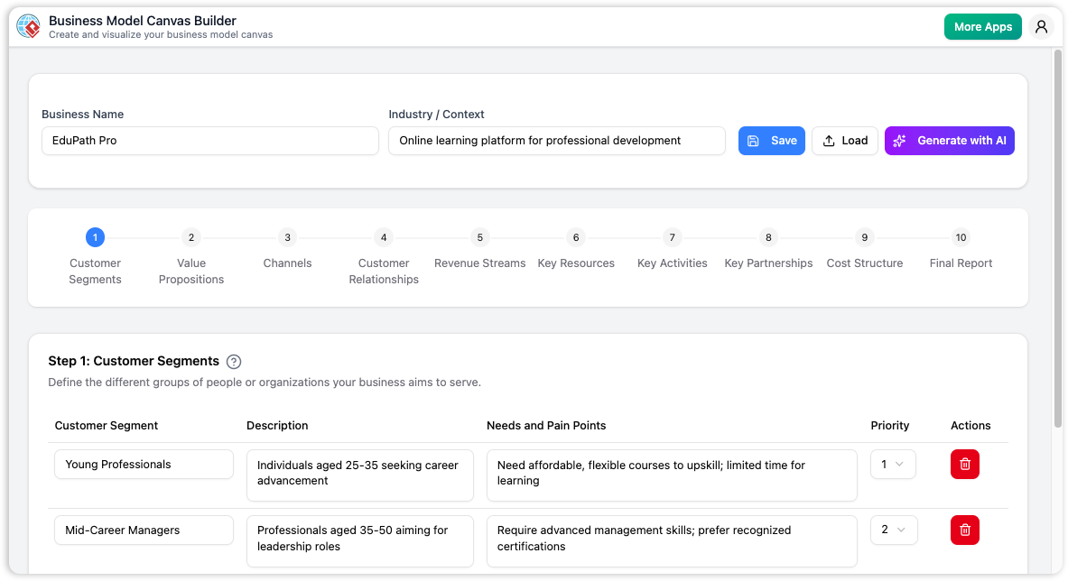 Business Model Canvas Builder