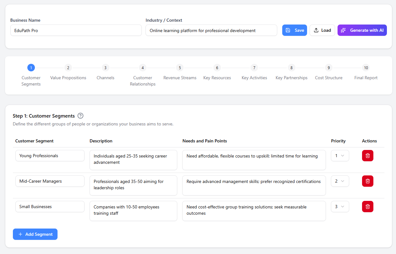AI-Enabled Business Model Canvas Tool
