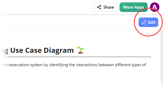 A screenshot of Visual Paradigm OpenDocs that shows the position of the Edit button.
