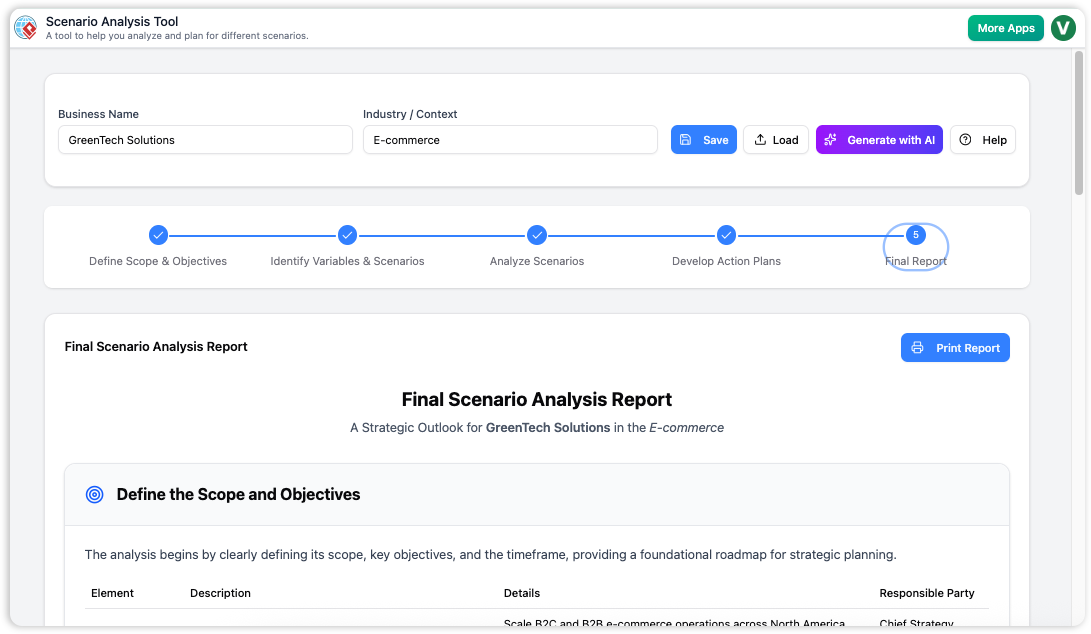 Scenario Analysis Tool