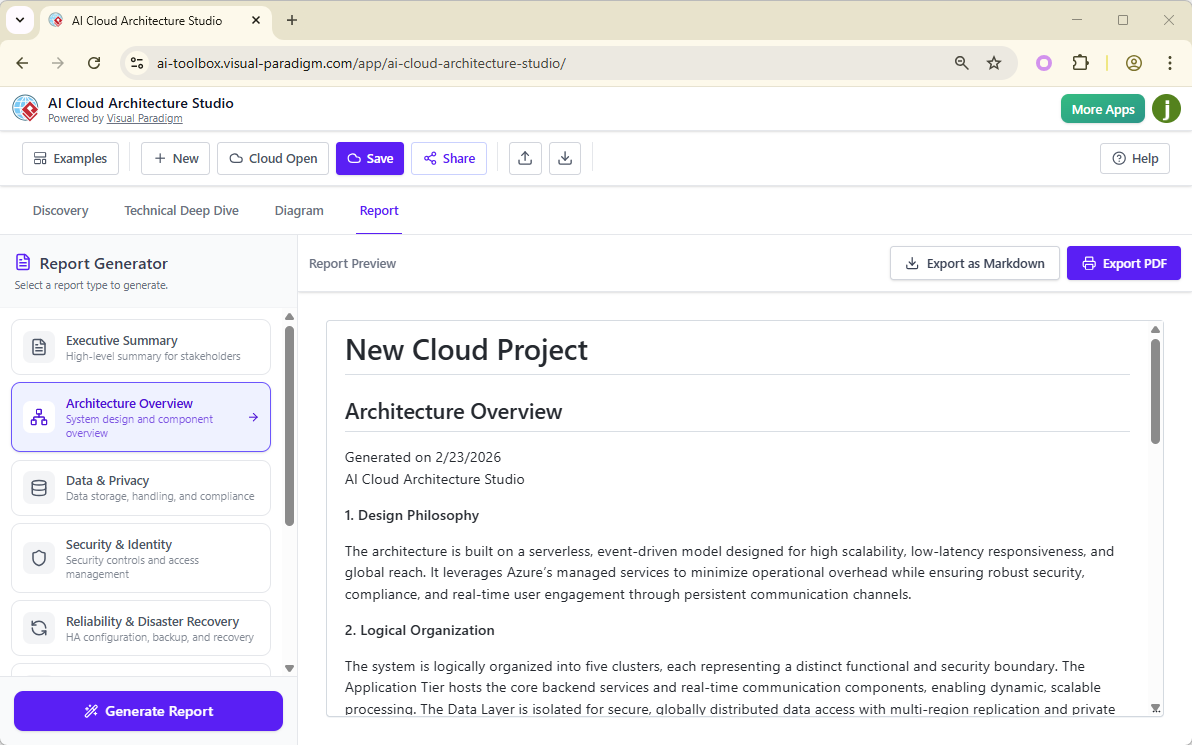 An AI generated report for a cloud architecture
