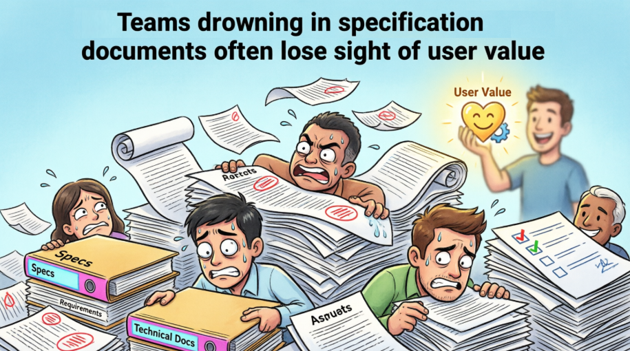 Teams drowning in specification documents often lose sight of user value