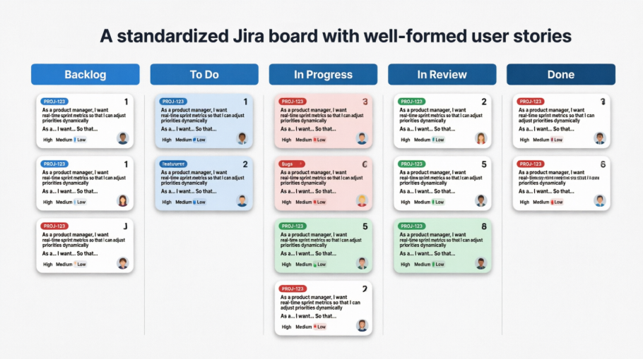 A standardized Jira board with well-formed user stories