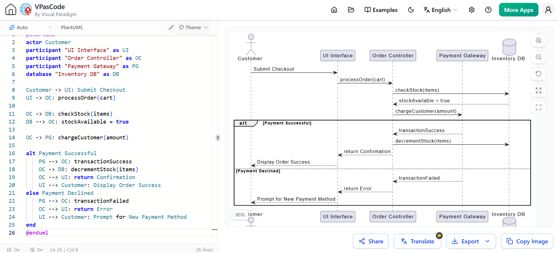 The 'Process Checkout' use case: VP Chatbot + VPascode Editor