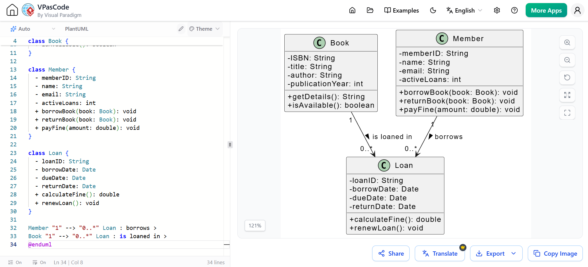 Define the classes for a library management system: VP Chatbot + VPasCode Editor