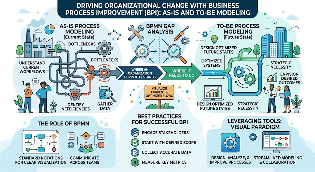 Bridging the Gap: As-Is and To-Be Process Modeling with BPMN Using Visual Paradigm