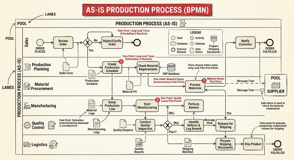 BPMN Modeling: As-Is Production Process by Visual Paradigm