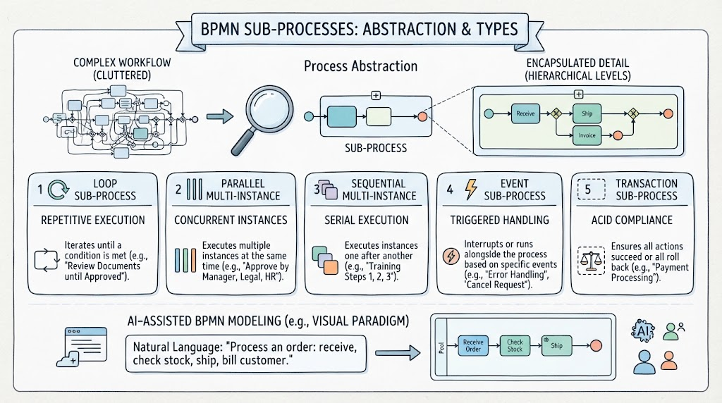 Mastering BPMN Sub-processes: Abstraction, Types, and AI Modeling | Visual Paradigm