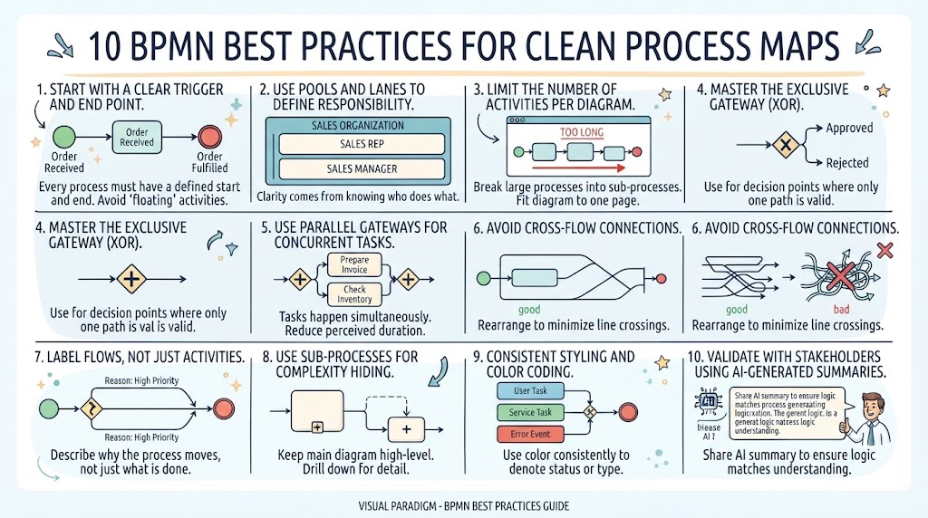 Mastering BPMN: A Comprehensive Guide to 10 Best Practices for Clean Process Maps Mastering BPMN: A Comprehensive Guide to 10 Best Practices for Clean Process Maps
