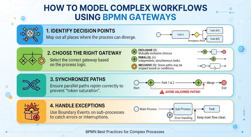 Mastering Complex Workflows: A Guide to BPMN Gateways and Process Logic Mastering Complex Workflows: A Guide to BPMN Gateways and Process Logic
