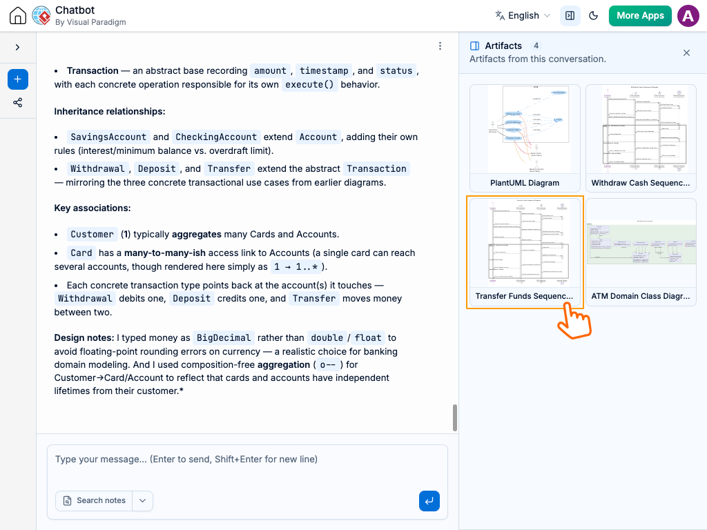 Clicking a diagram image button inside the Artifacts Pane in Visual Paradigm Chatbot