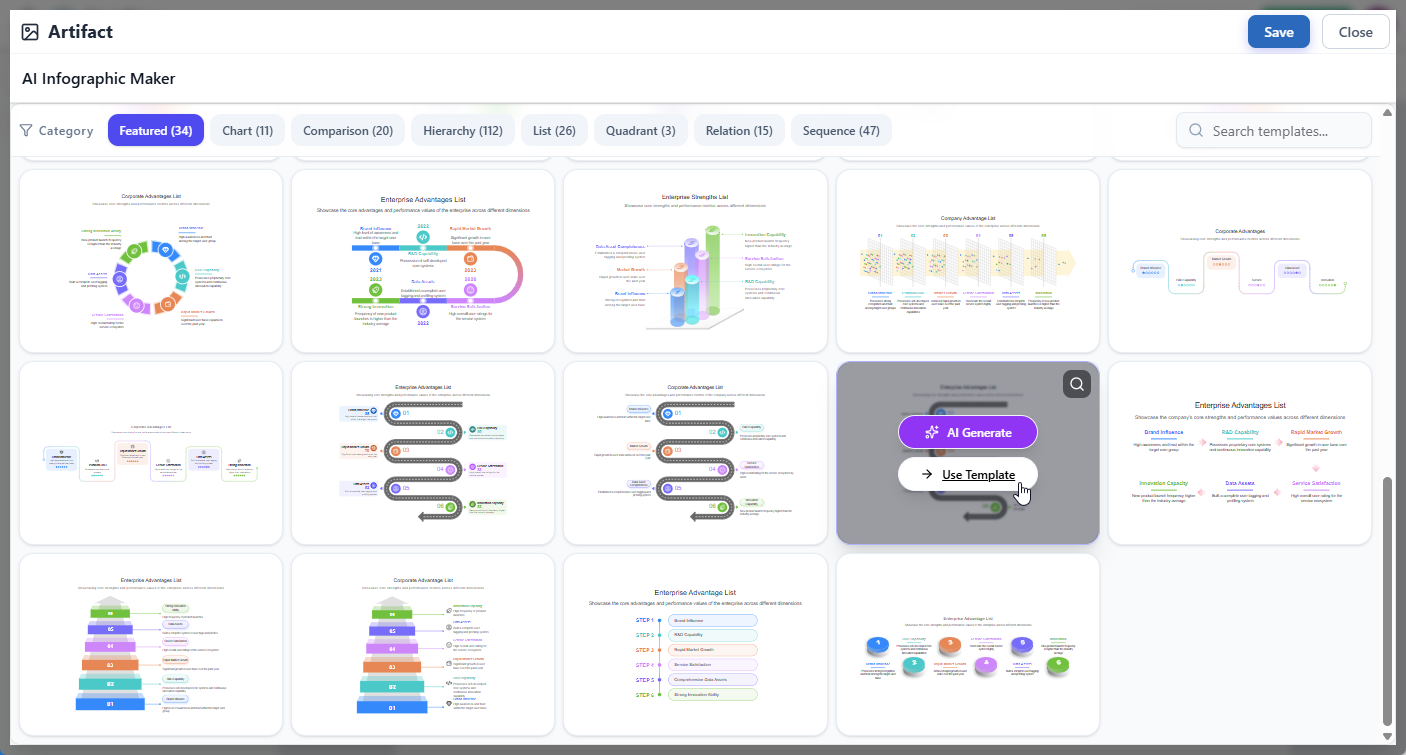 Selecting the type of infographic to edit